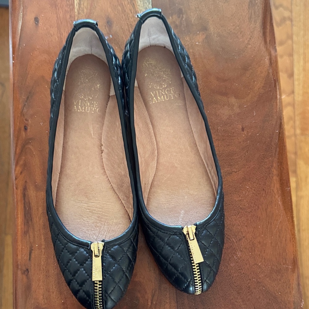 Vince Camuto Black Quilted Flats with Gold Accent